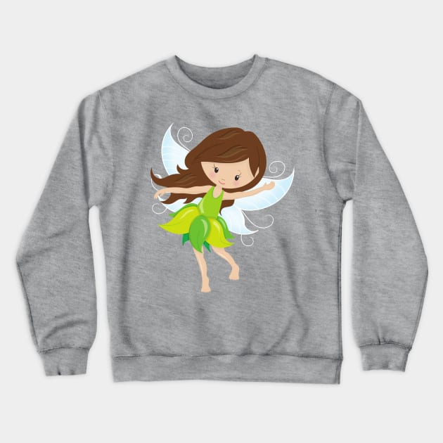 Cute Fairy, Brown Hair, Magic Fairy, Forest Fairy Crewneck Sweatshirt by Jelena Dunčević